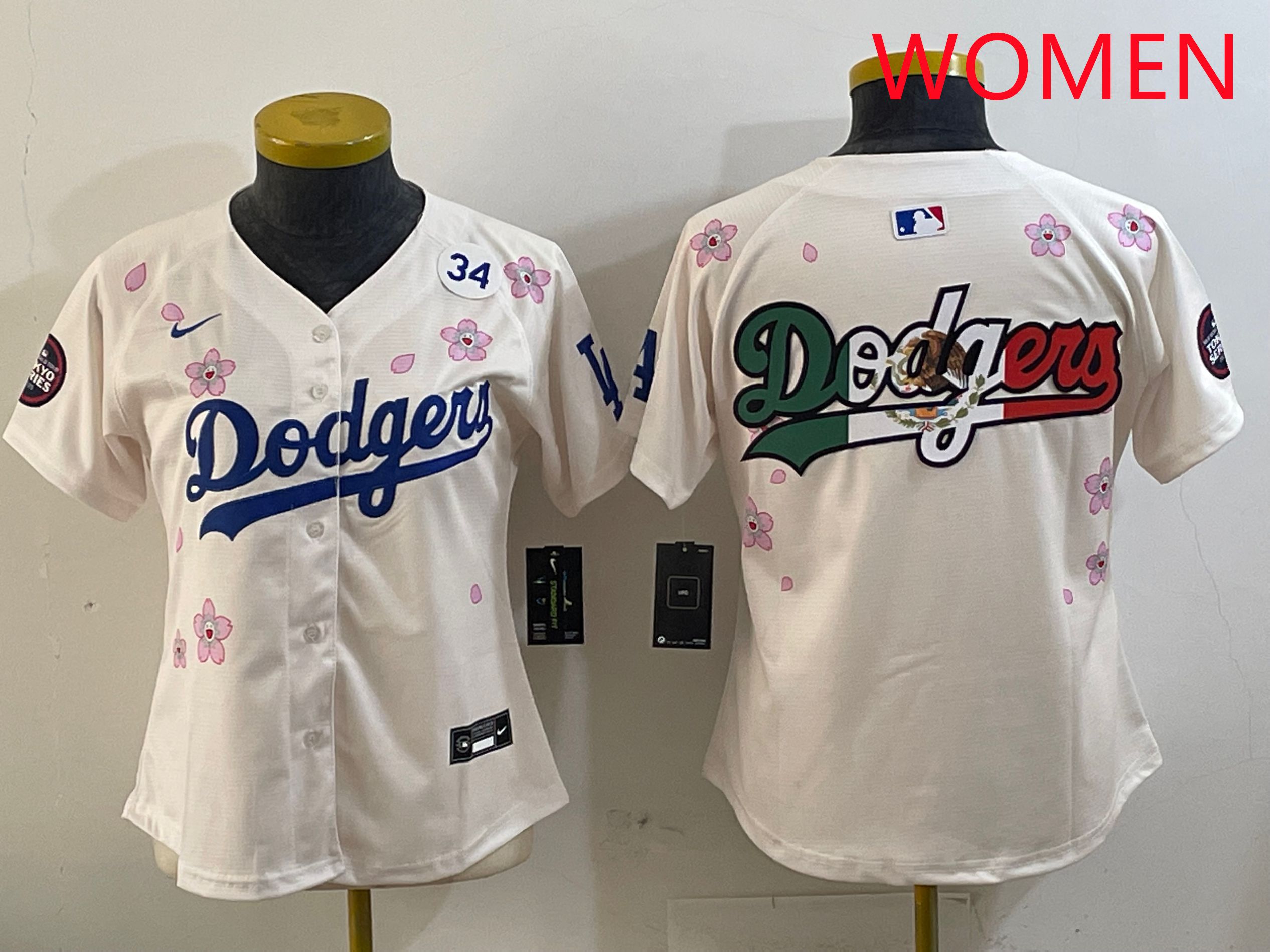 Women Los Angeles Dodgers Blank Cream Sakura Edition 2025 Nike MLB Jersey style 11